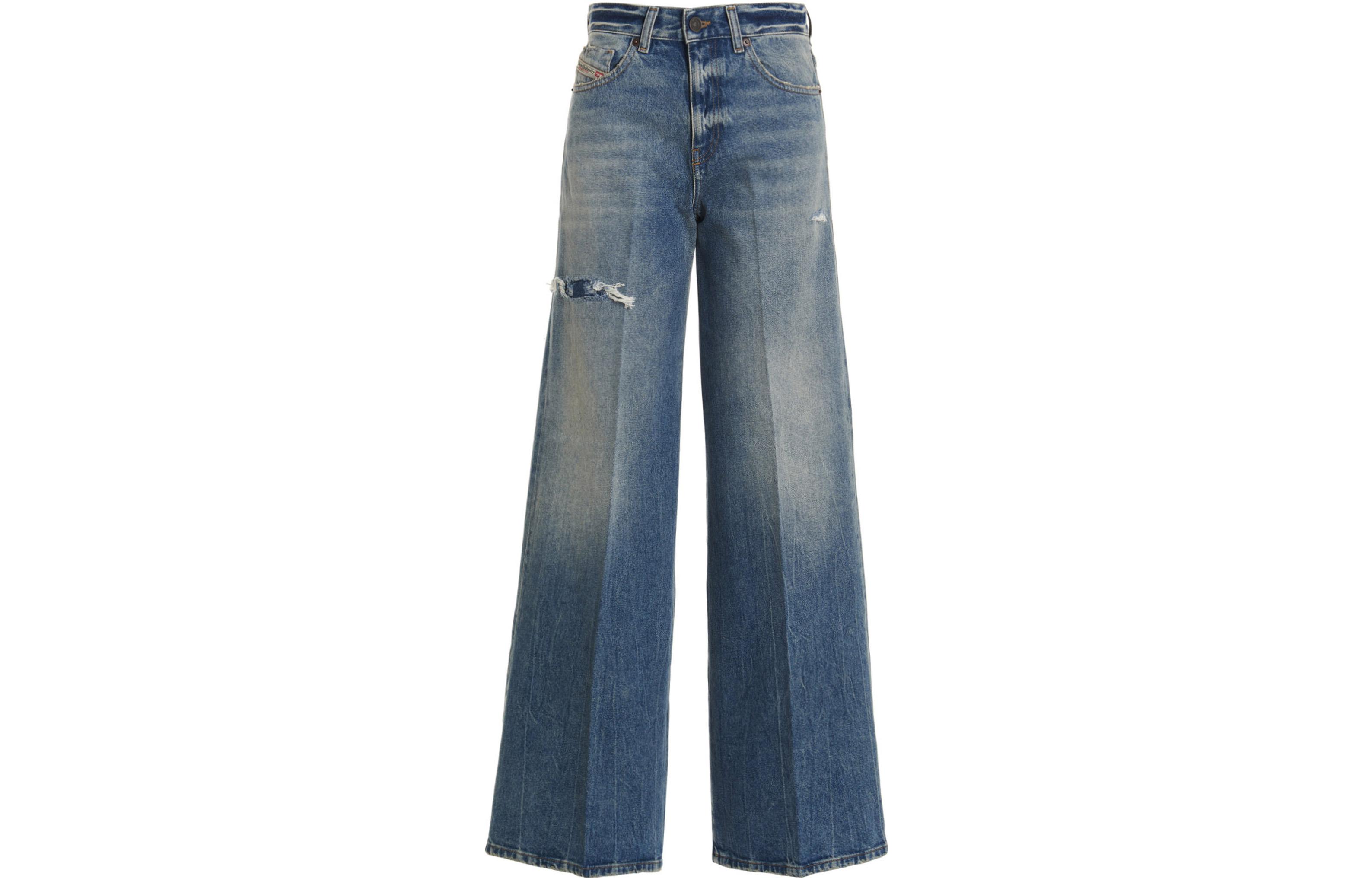 (Women) DIESEL  High-Waist Distressed Straight-Leg Jeans Blue Denim A0362409D9701