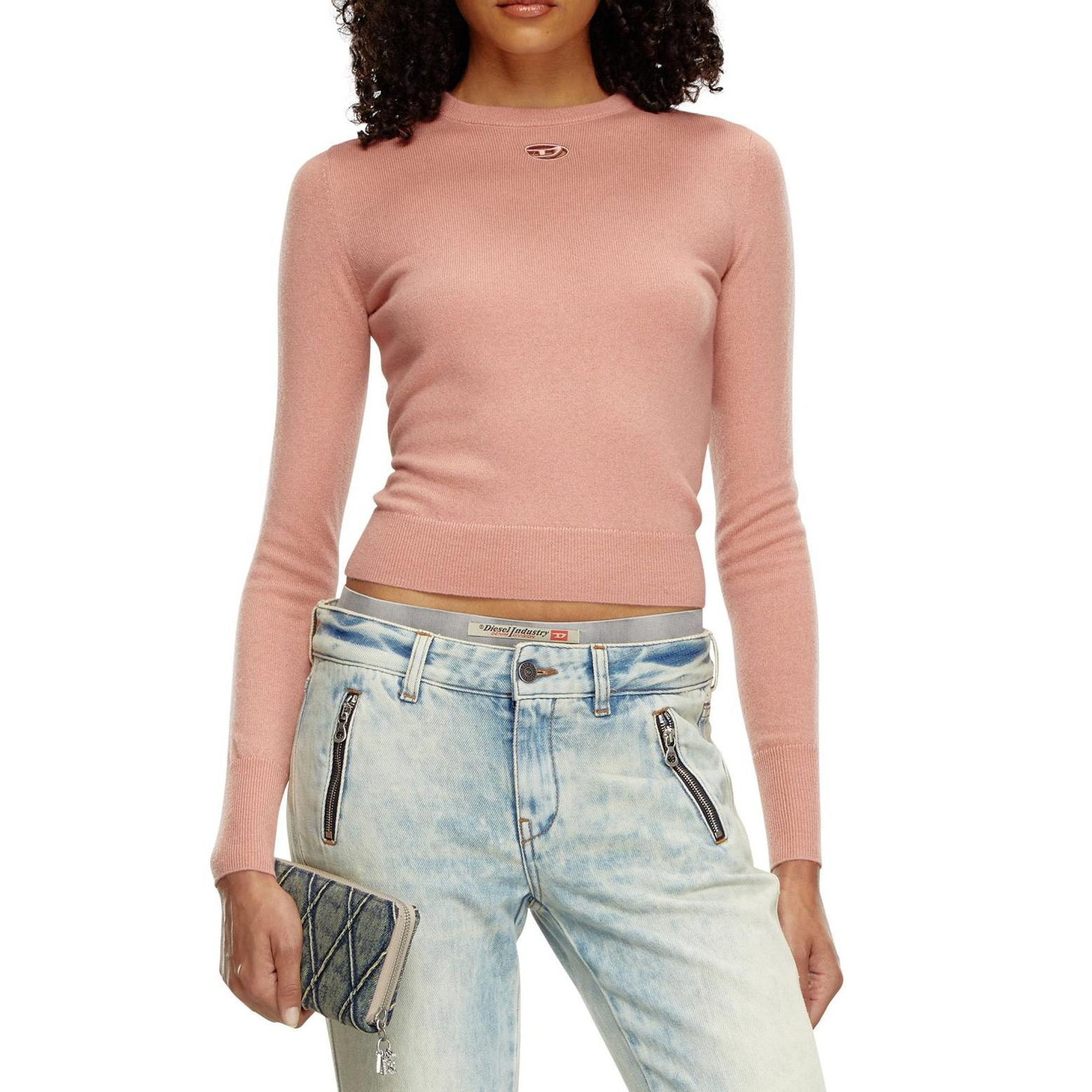 Shop (W) DIESEL 粉色修身罗纹椭圆形标志针织长袖上衣 A130130GEAY3BU