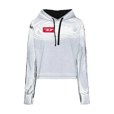 (Women) DIESEL Short Hoodie with Logo Print and Drop Shoulder in Gray. A132460QHAZ