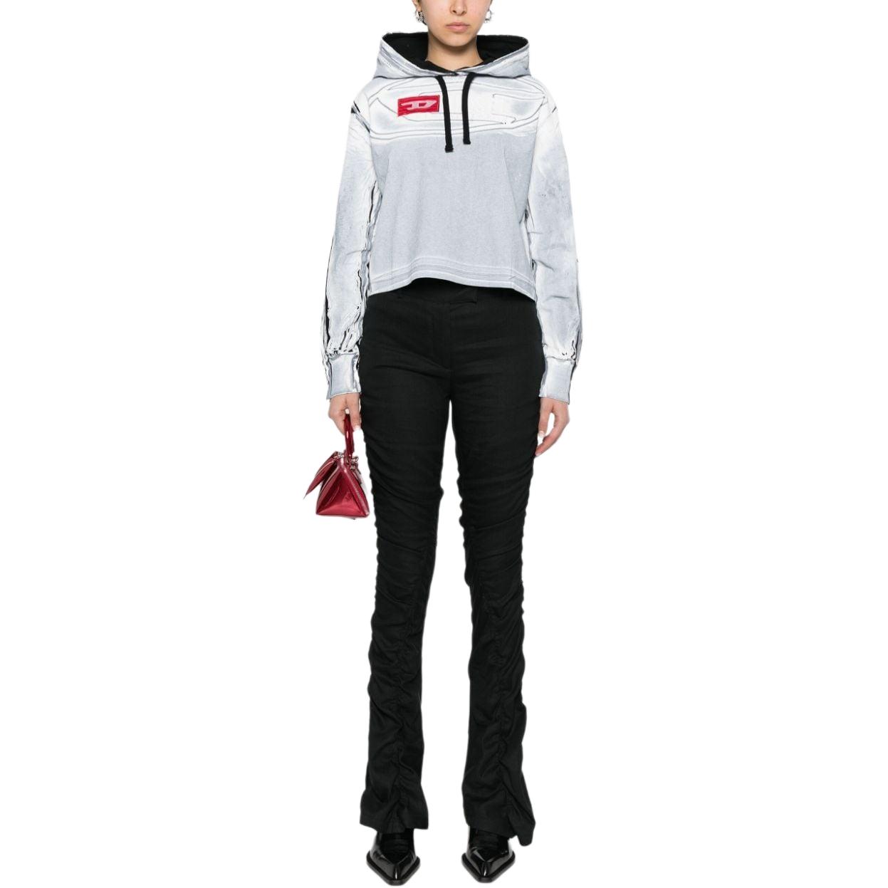 Lookbook (Women) DIESEL  Short Hoodie with Logo Print and Drop Shoulder in Gray. A132460QHAZ