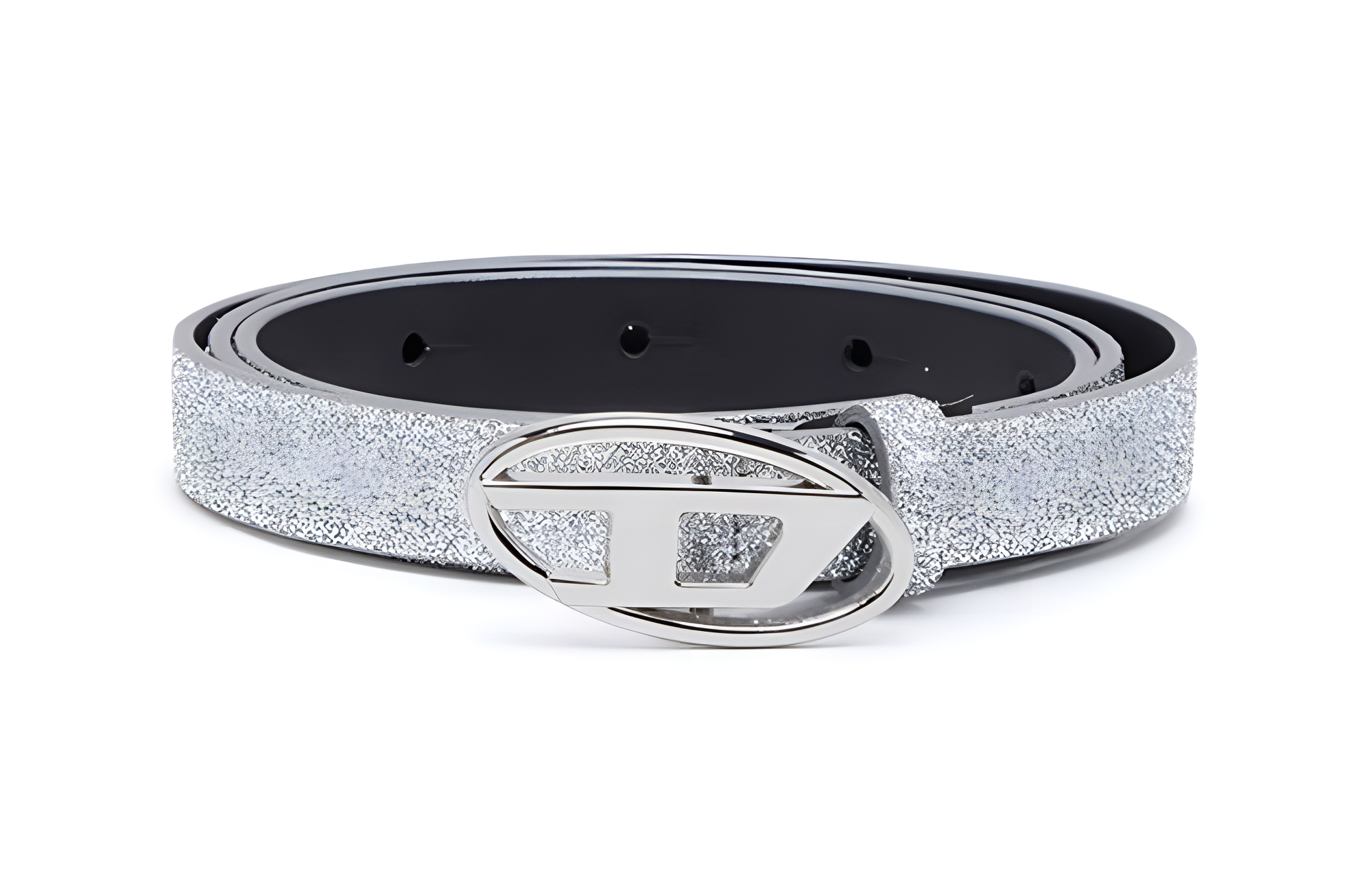 (Women) DIESEL  Silver Strap Belt with Logo Buckle - 2CM Wide. X09918P0787H0535