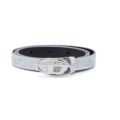 (Women) DIESEL Silver Strap Belt with Logo Buckle - 2CM Wide. X09918P0787H0535