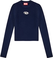 (Women) DIESEL SS24 Oval D Metal Logo Ribbed Knitted Slim Top Navy Blue. A123970DLAX-8AT (Women) DIESEL SS24 Oval D Metal Logo Ribbed Knitted Slim Top Navy Blue. A123970DLAX-8AT