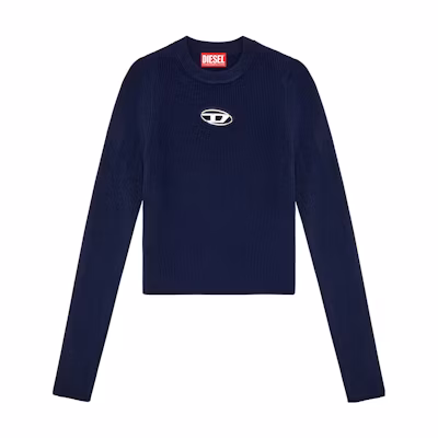 (Women) DIESEL SS24 Oval D Metal Logo Ribbed Knitted Slim Top Navy Blue. A123970DLAX-8AT