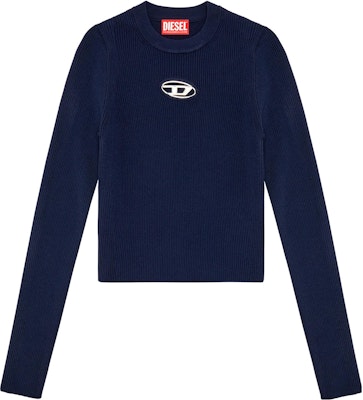 (W) DIESEL SS24 Oval D Logo Baju Ketat Rajut Navy Biru. A123970DLAX-8AT Order (W) DIESEL SS24 Oval D Logo Baju Ketat Rajut Navy Biru. A123970DLAX-8AT