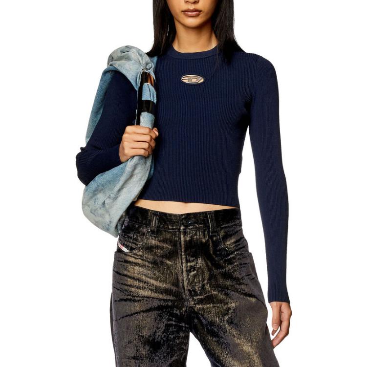 Lookbook (W) DIESEL SS24 Oval D Logo Baju Ketat Rajut Navy Biru. A123970DLAX-8AT