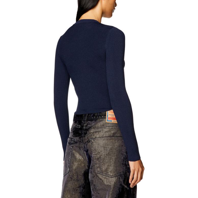 Shop (W) DIESEL SS24 Oval D Logo Baju Ketat Rajut Navy Biru. A123970DLAX-8AT