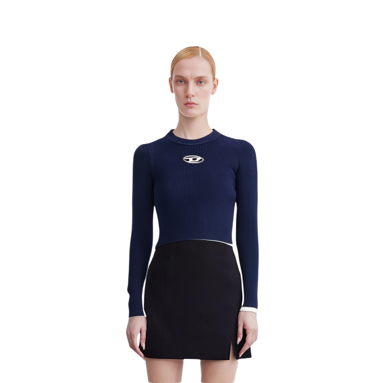 Details for (W) DIESEL SS24 Oval D Logo Baju Ketat Rajut Navy Biru. A123970DLAX-8AT