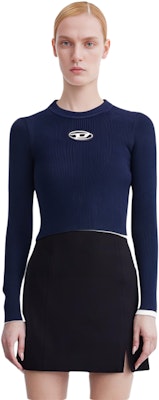 (W) DIESEL SS24 Oval D Logo Baju Ketat Rajut Navy Biru. A123970DLAX-8AT Details for (W) DIESEL SS24 Oval D Logo Baju Ketat Rajut Navy Biru. A123970DLAX-8AT