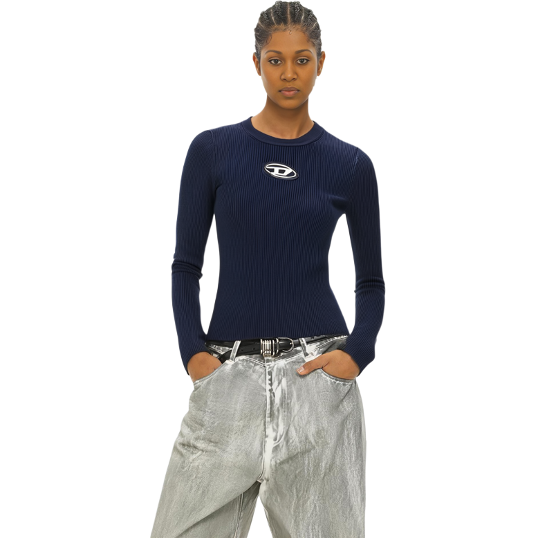 Cheap (W) DIESEL SS24 Oval D Logo Baju Ketat Rajut Navy Biru. A123970DLAX-8AT