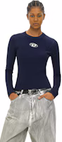 Cheap (Women) DIESEL SS24 Oval D Metal Logo Ribbed Knitted Slim Top Navy Blue. A123970DLAX-8AT