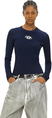 (W) DIESEL SS24 Oval D Logo Baju Ketat Rajut Navy Biru. A123970DLAX-8AT Cheap (W) DIESEL SS24 Oval D Logo Baju Ketat Rajut Navy Biru. A123970DLAX-8AT