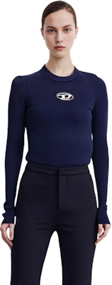 (W) DIESEL SS24 Oval D Logo Baju Ketat Rajut Navy Biru. A123970DLAX-8AT 1