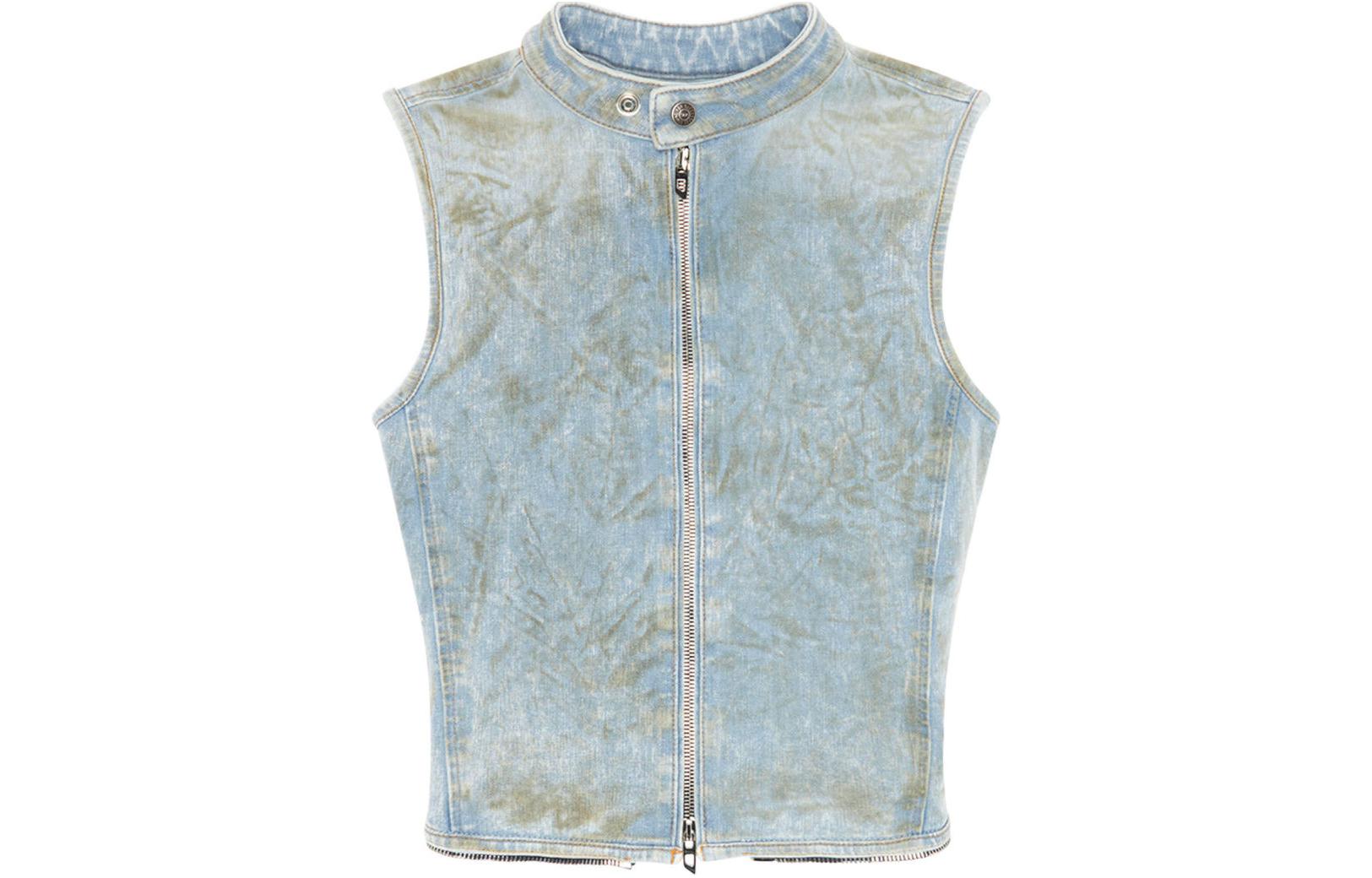 Order (Women) DIESEL  SS24 Stretch Washed Denim Sleeveless Shirt Light Blue A1391009J93