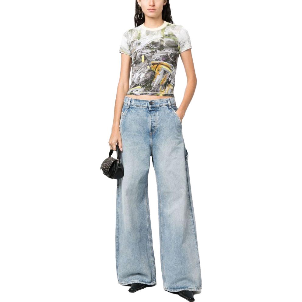 (Women) DIESEL  Washed Wide-Leg Jeans with Zipper Details A096860EMAG01 圖 3
