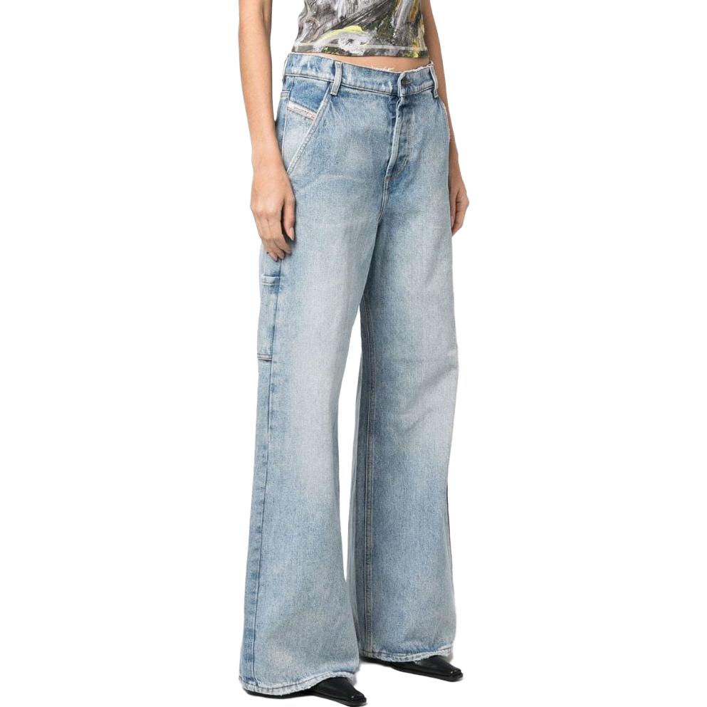 (Women) DIESEL  Washed Wide-Leg Jeans with Zipper Details A096860EMAG01 圖 4