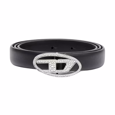 (Women) DIESEL Black Leather Belt for Women with Logo Smooth Buckle Design. X09972P6364T8013