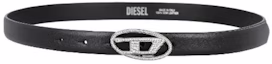 Lookbook (W) 디젤 여성용 블랙 가죽 벨트 로고 스무스 버클 디자인. X09972P6364T8013
