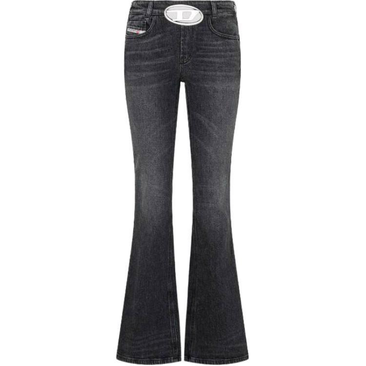 (Women) DIESEL D-Ebbey Slim Flare Letter Patch Black Denim Jeans Women. A114560CKAH02