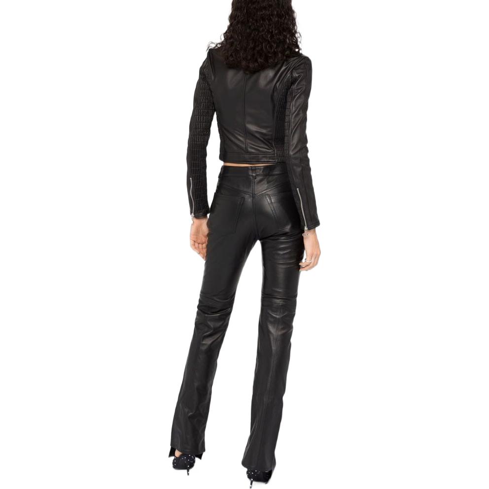 Shop (W) DIESEL FW22 Jaket Kasual Zip Kulit Hitam Lengan Panjang. A063120AHAD9XX