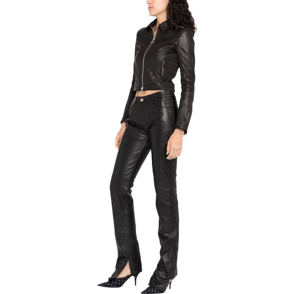 Purchase (W) DIESEL FW22 Jaket Kasual Zip Kulit Hitam Lengan Panjang. A063120AHAD9XX