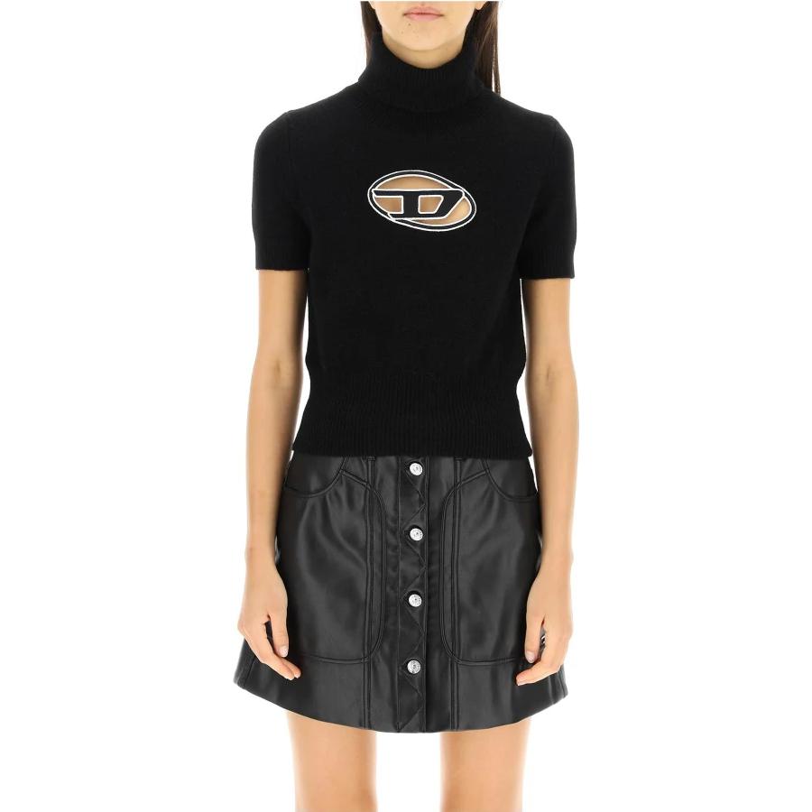 Cheap (W) DIESEL FW22 ブラック ウール カシミア ニット タートルネック半袖セーター A067130KCAE9XX