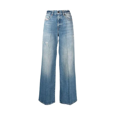 (Women) DIESEL FW22 High-Waisted Distressed Straight Jeans Blue. A0362509D9701
