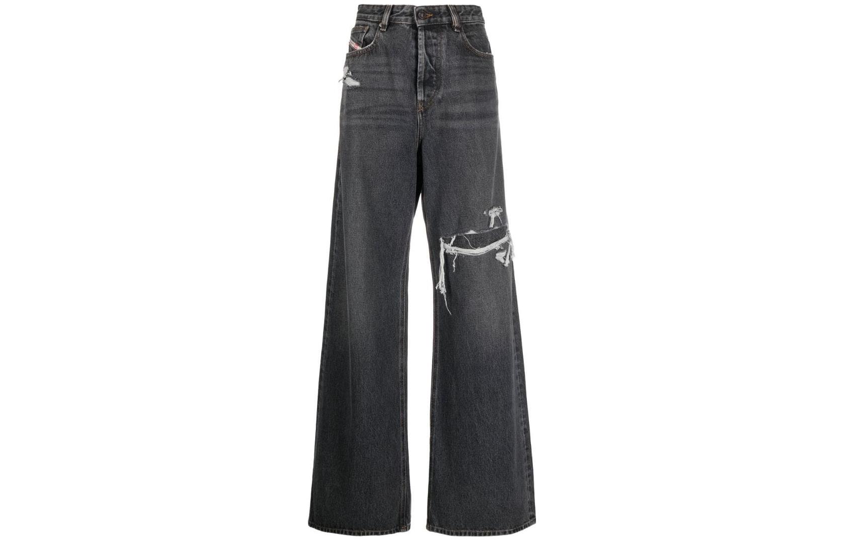(Women) DIESEL FW22 D-Sire Distressed Wide-Leg Jeans Women Charcoal Gray A06925007F602