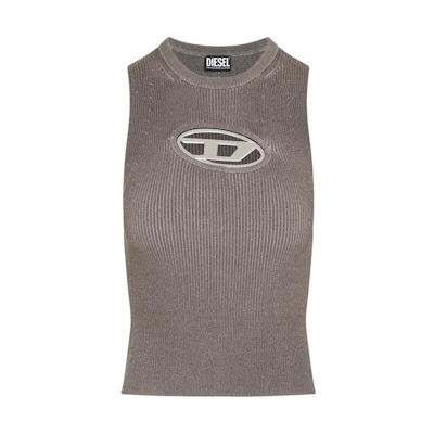 (Women) DIESEL FW22 Oval-D Metal Logo Slim Fit Tank Top for Women in Brown. A096210DLAX-937