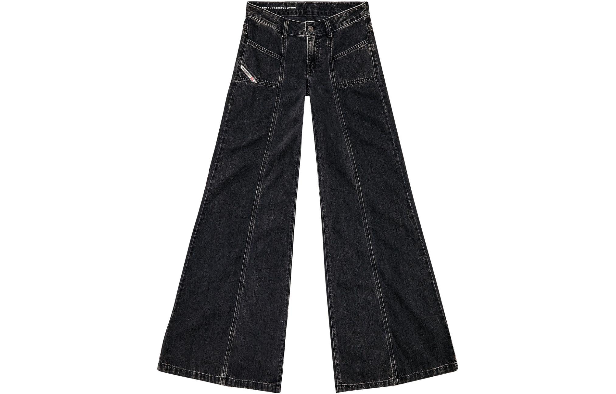 (Women) DIESEL FW23  Black Mid-Rise Loose Fit Flared Denim Jeans. A12808068HN-BLACK 圖 2