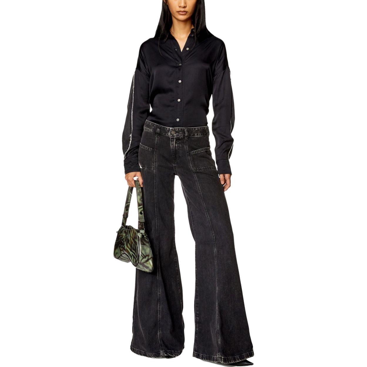 (Women) DIESEL FW23  Black Mid-Rise Loose Fit Flared Denim Jeans. A12808068HN-BLACK 圖 3