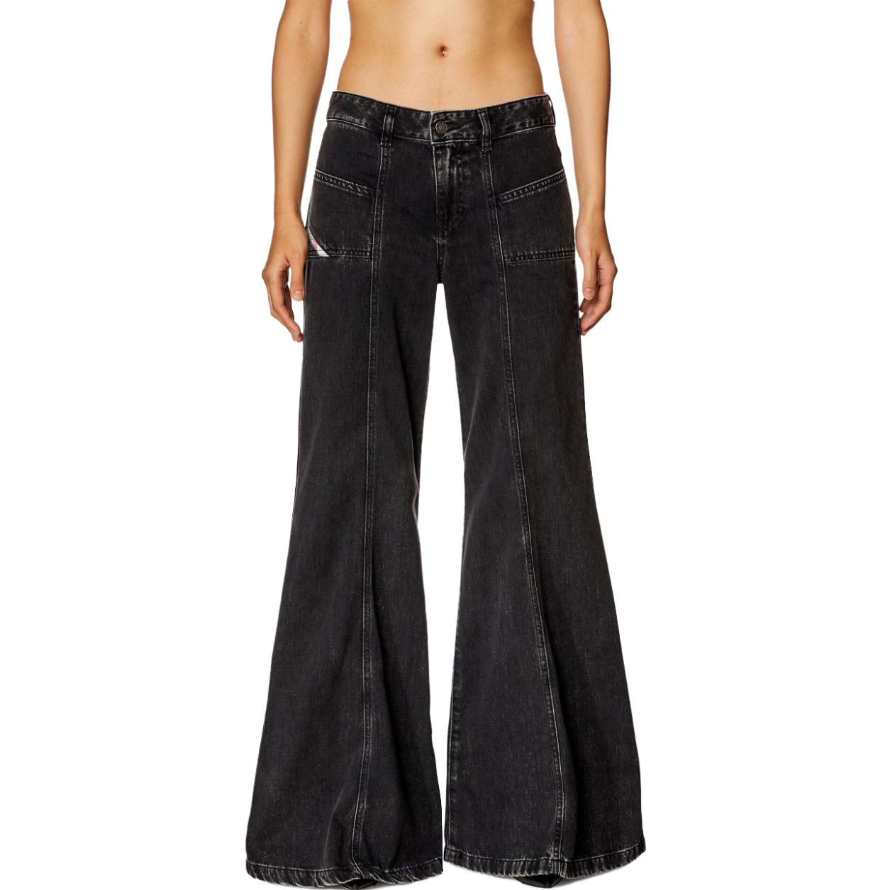 (Women) DIESEL FW23  Black Mid-Rise Loose Fit Flared Denim Jeans. A12808068HN-BLACK 圖 5