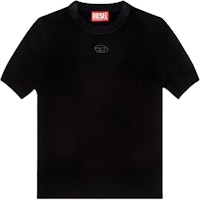 (Women) DIESEL FW23 Black Short Sleeve Knit Top with Logo and Ribbed Hem. A130140GEAY-BLACK (Women) DIESEL FW23 Black Short Sleeve Knit Top with Logo and Ribbed Hem. A130140GEAY-BLACK