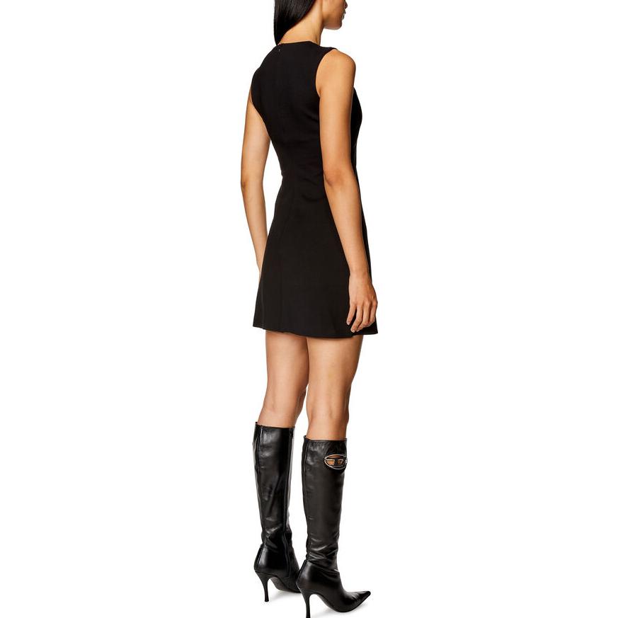 Shop (W) ディーゼル FW23 ブラックノースリーブドレス メタルロゴオーバルデザイン付き A120650JASB-9XX