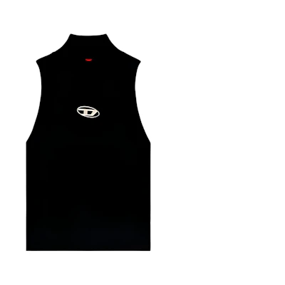 (Women) DIESEL FW23 Black Sleeveless High-Neck Top with Metal Logo. A130200DLAX-9XX