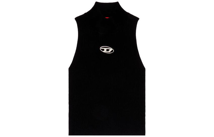 Order (W) 디젤 FW23 블랙 민소매 하이넥 탑 메탈 로고. A130200DLAX-9XX