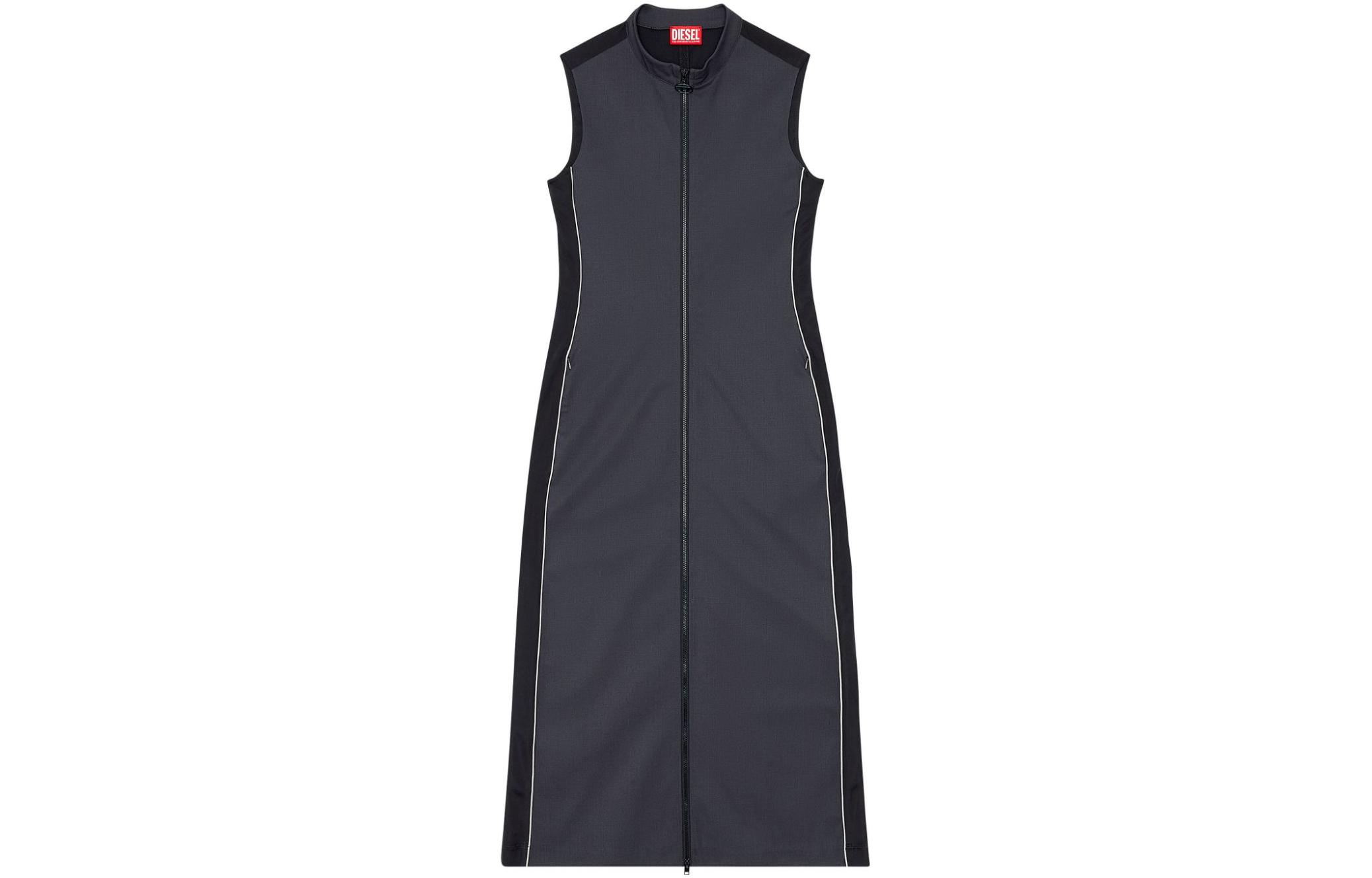 Order (W) DIESEL FW23 黑色 Y2K 羊毛无袖中长连衣裙 舒适宽松版型 A128500CLAI-BLACK