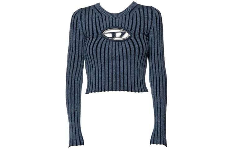 (Women) DIESEL FW23  Blue Cotton Knit Sweater with Metal Logo. A057680GFAB-81E
