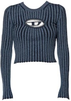 (Women) DIESEL FW23 Blue Cotton Knit Sweater with Metal Logo. A057680GFAB-81E (Women) DIESEL FW23 Blue Cotton Knit Sweater with Metal Logo. A057680GFAB-81E