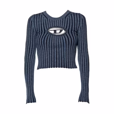 (Women) DIESEL FW23 Blue Cotton Knit Sweater with Metal Logo. A057680GFAB-81E