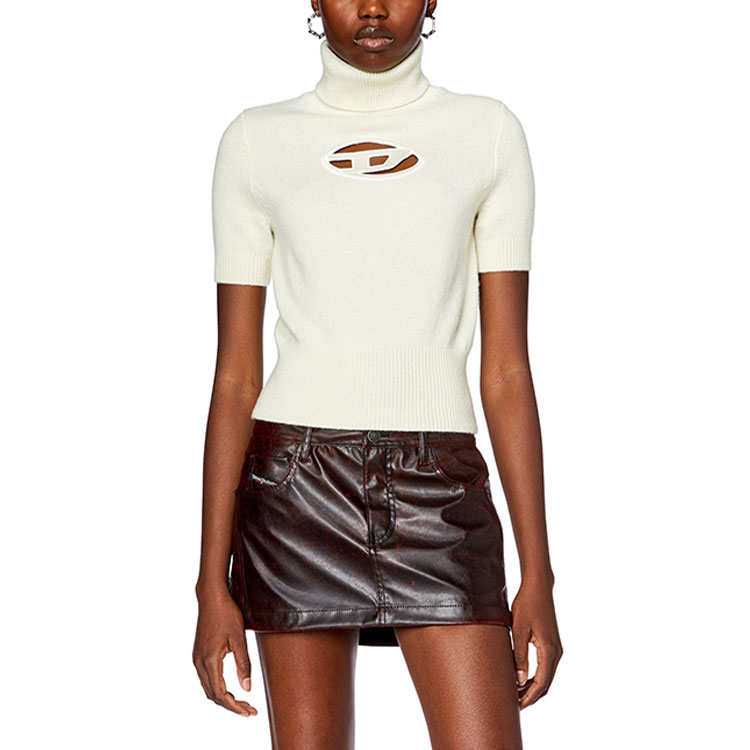 Shop (W) DIESEL FW23 椭圆D标志奶油色高领针织短袖上衣. A067130KCAE-5KM