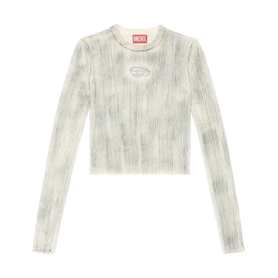 (Women) DIESEL FW23 Oval D Logo Cutout Long Sleeve T-Shirt Light Gray. A126080LIAK-9CY