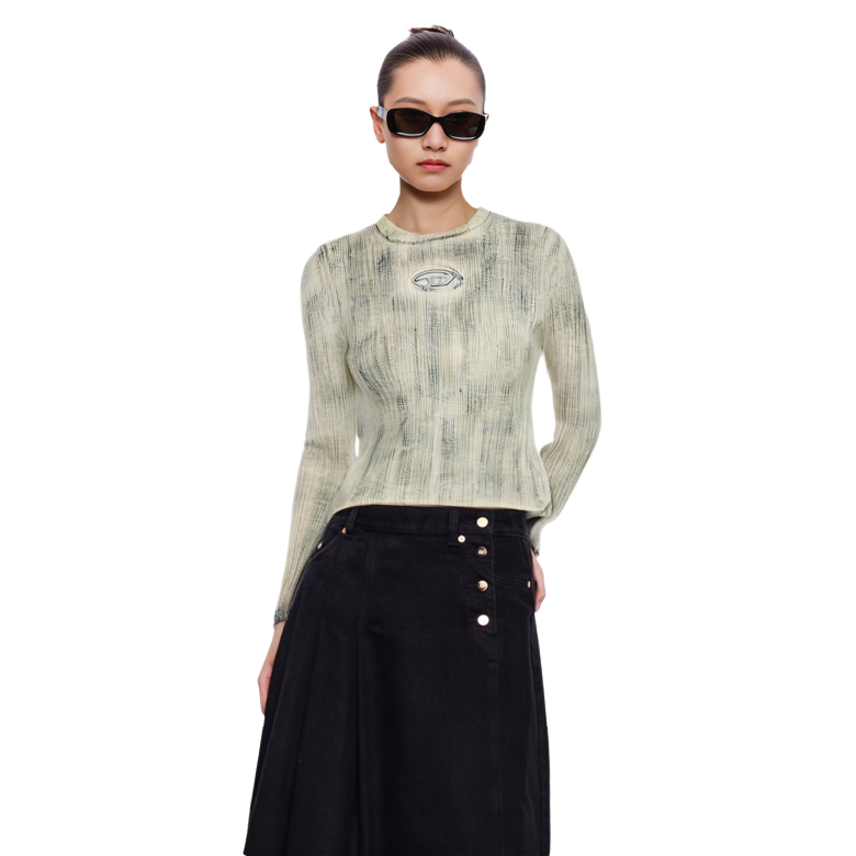 Cheap (Women) DIESEL FW23  Oval D Logo Cutout Long Sleeve T-Shirt Light Gray. A126080LIAK-9CY