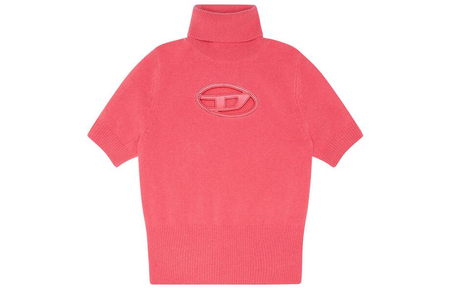 (Women) DIESEL FW23  Pink Oval D Logo Knitted Short-Sleeve Turtleneck Sweater A067130KCAE-3CX