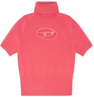 (Women) DIESEL FW23 Pink Oval D Logo Knitted Short-Sleeve Turtleneck Sweater A067130KCAE-3CX (Women) DIESEL FW23 Pink Oval D Logo Knitted Short-Sleeve Turtleneck Sweater A067130KCAE-3CX
