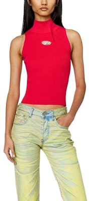 (W) 디젤 FW23 메탈 로고 컷아웃 리브드 터틀넥 탱크탑 - 딥핑크. A130200DLAX-RED Shop (W) 디젤 FW23 메탈 로고 컷아웃 리브드 터틀넥 탱크탑 - 딥핑크. A130200DLAX-RED