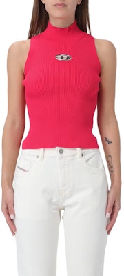 (W) 디젤 FW23 메탈 로고 컷아웃 리브드 터틀넥 탱크탑 - 딥핑크. A130200DLAX-RED Details for (W) 디젤 FW23 메탈 로고 컷아웃 리브드 터틀넥 탱크탑 - 딥핑크. A130200DLAX-RED