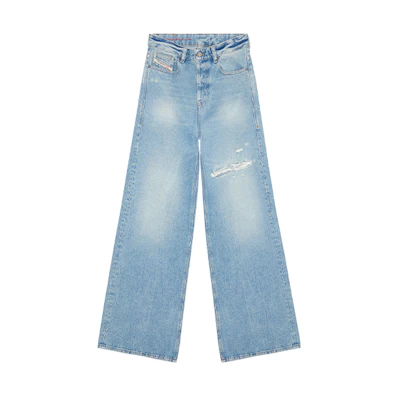 (Women) DIESEL FW23 Washed Low-Rise Loose Straight Jeans Light Blue. A0692509E25-01