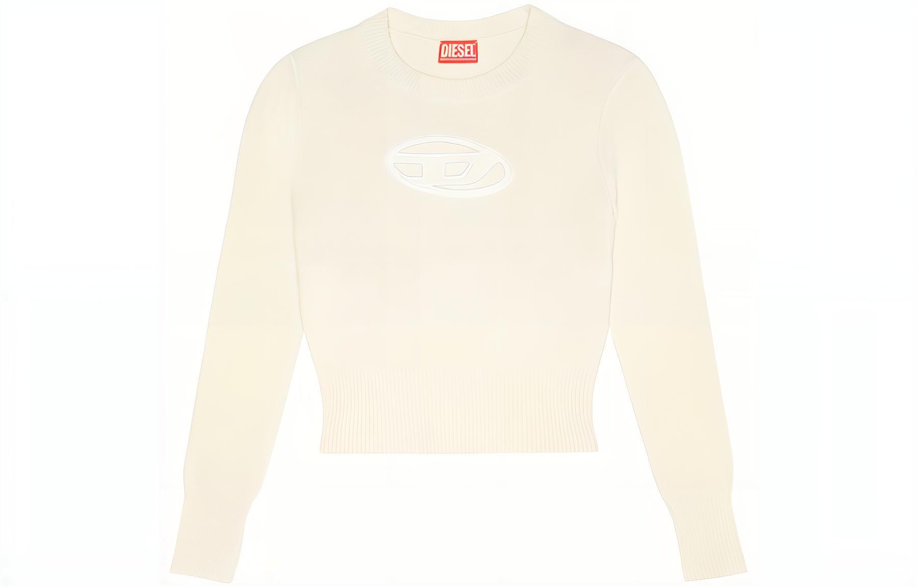 Order (W) DIESEL FW23 OVAL-D Logo Cutout Crewneck Sweater Wanita Putih. A067120KCAE-5KM