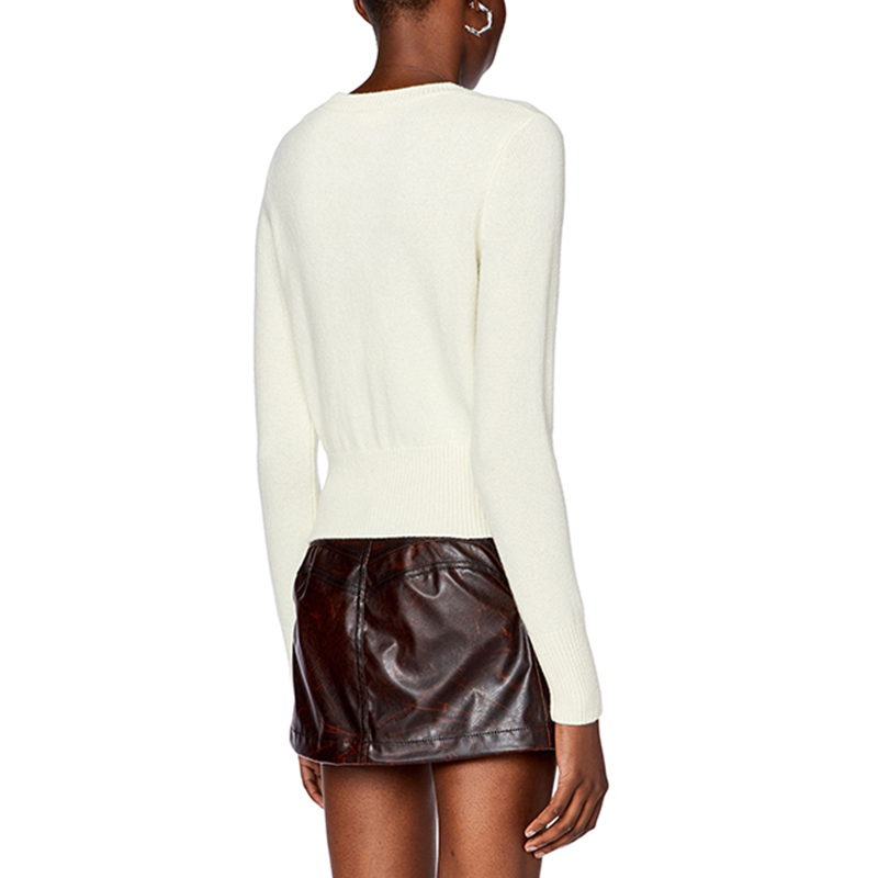 Shop (W) DIESEL FW23 OVAL-D Logo Cutout Crewneck Sweater Wanita Putih. A067120KCAE-5KM